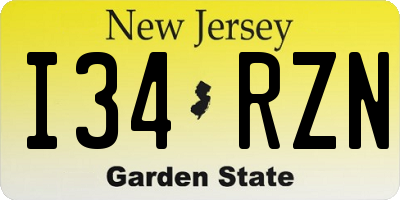 NJ license plate I34RZN