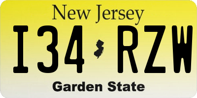 NJ license plate I34RZW