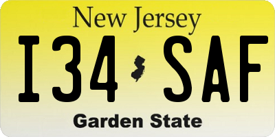 NJ license plate I34SAF