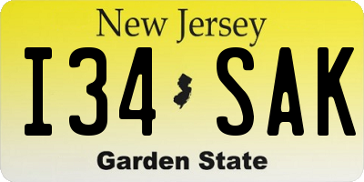 NJ license plate I34SAK