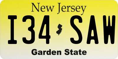 NJ license plate I34SAW