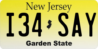 NJ license plate I34SAY