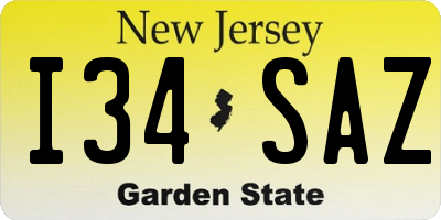 NJ license plate I34SAZ