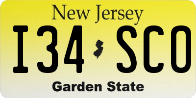 NJ license plate I34SCO