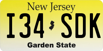 NJ license plate I34SDK