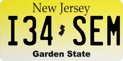 NJ license plate I34SEM