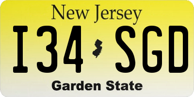 NJ license plate I34SGD
