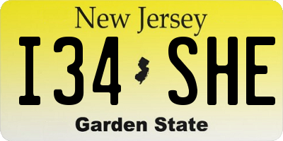 NJ license plate I34SHE