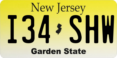 NJ license plate I34SHW