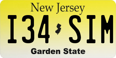 NJ license plate I34SIM