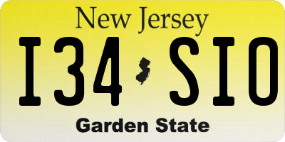 NJ license plate I34SIO