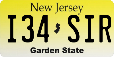 NJ license plate I34SIR