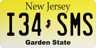 NJ license plate I34SMS