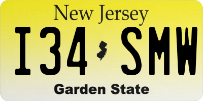 NJ license plate I34SMW