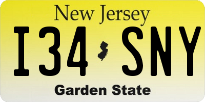 NJ license plate I34SNY