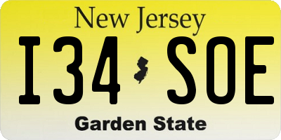 NJ license plate I34SOE