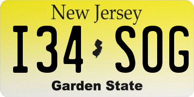 NJ license plate I34SOG