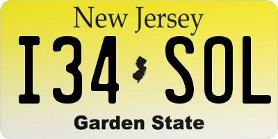 NJ license plate I34SOL