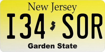 NJ license plate I34SOR
