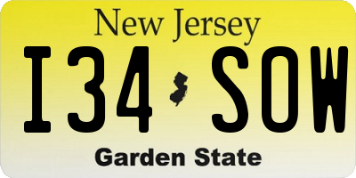 NJ license plate I34SOW