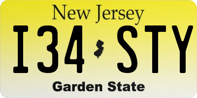 NJ license plate I34STY