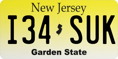 NJ license plate I34SUK