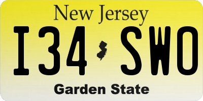 NJ license plate I34SWO