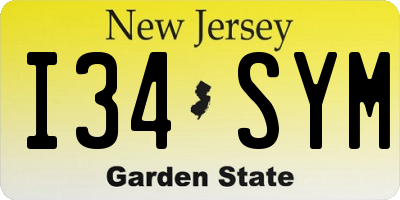 NJ license plate I34SYM