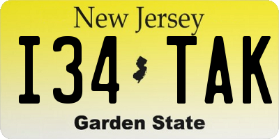 NJ license plate I34TAK