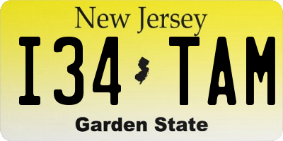 NJ license plate I34TAM