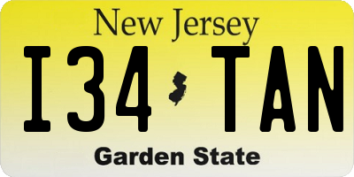 NJ license plate I34TAN