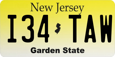 NJ license plate I34TAW
