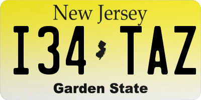 NJ license plate I34TAZ