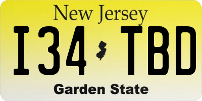 NJ license plate I34TBD