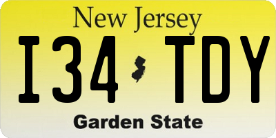 NJ license plate I34TDY