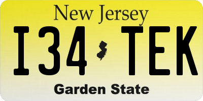 NJ license plate I34TEK