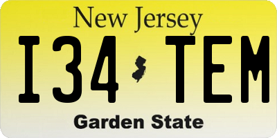 NJ license plate I34TEM