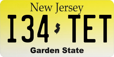 NJ license plate I34TET