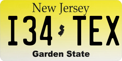 NJ license plate I34TEX