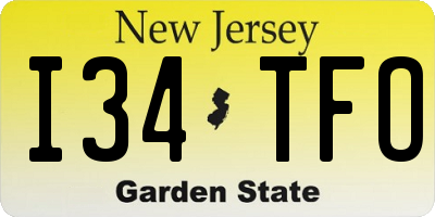 NJ license plate I34TFO