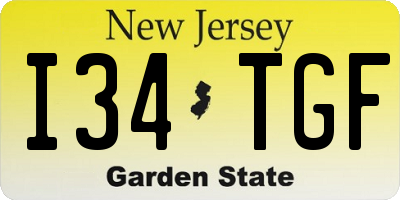 NJ license plate I34TGF