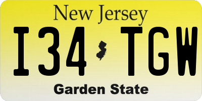 NJ license plate I34TGW