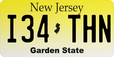 NJ license plate I34THN