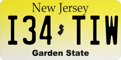 NJ license plate I34TIW