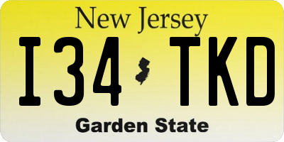 NJ license plate I34TKD