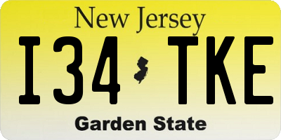 NJ license plate I34TKE