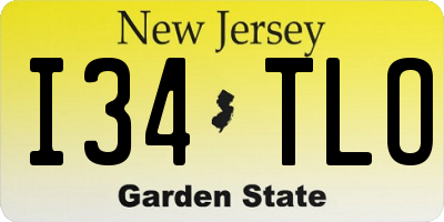 NJ license plate I34TLO
