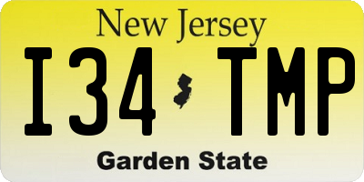 NJ license plate I34TMP