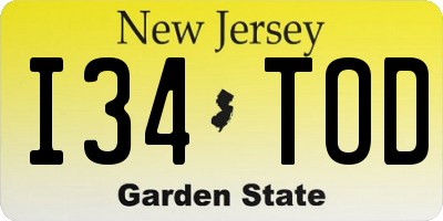 NJ license plate I34TOD