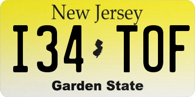 NJ license plate I34TOF